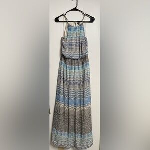 Lily Rose Blue and Gray Sleeveless Halter Maxi Dress